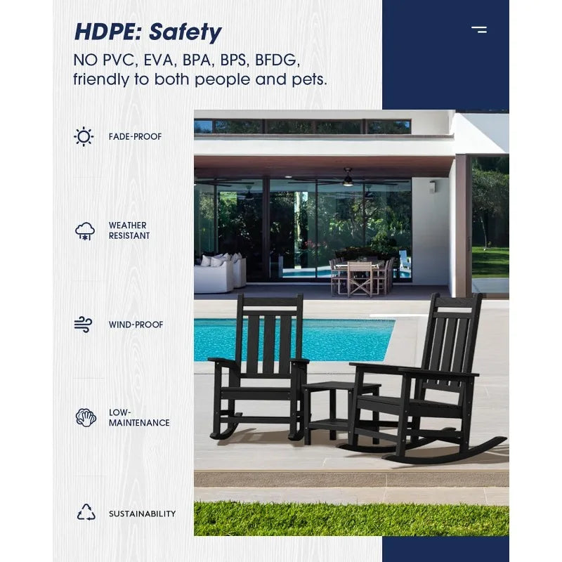 Oversized Outdoor Rocking Chair All Weather HDPE Porch Rocker