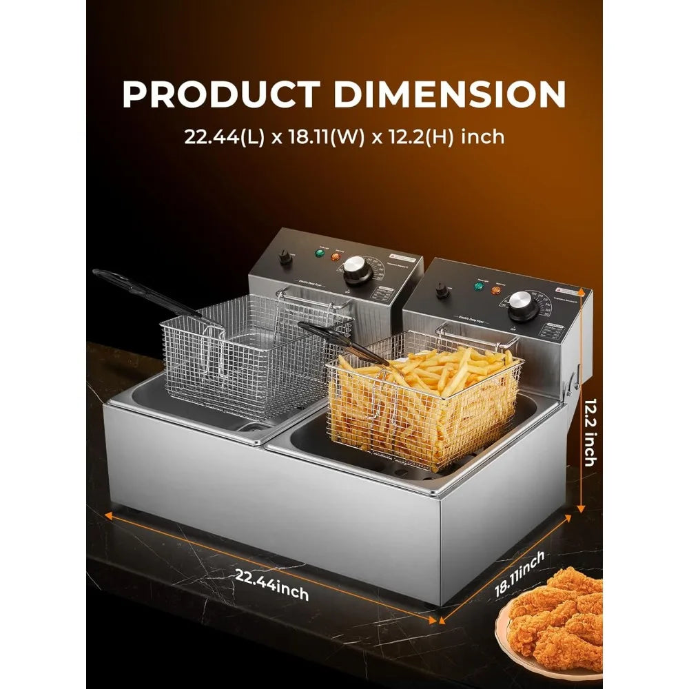 20.7 Qt Dual Tank Deep Fryer 3400W Stainless Steel