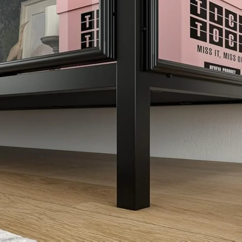 Glass Shelves 4 Compartments Sideboard Buffet Metal Legs Display Cabinet