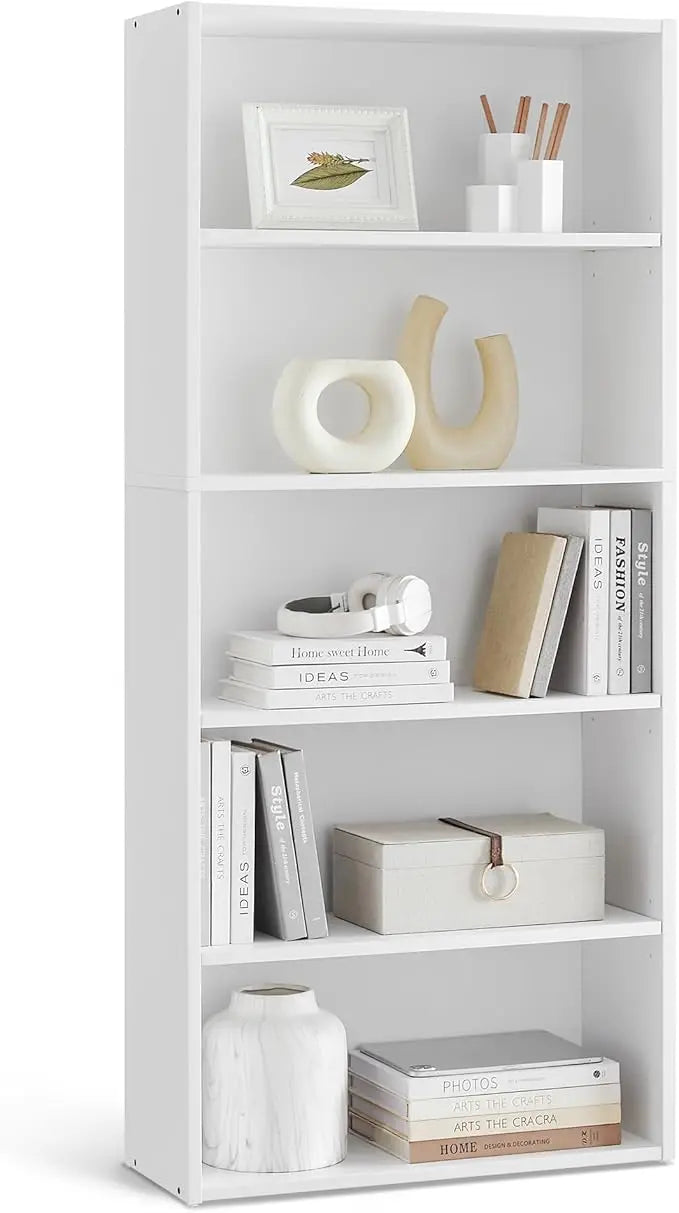 Minimalist 5-Tier Wood Bookcase for Living Room and Home Office