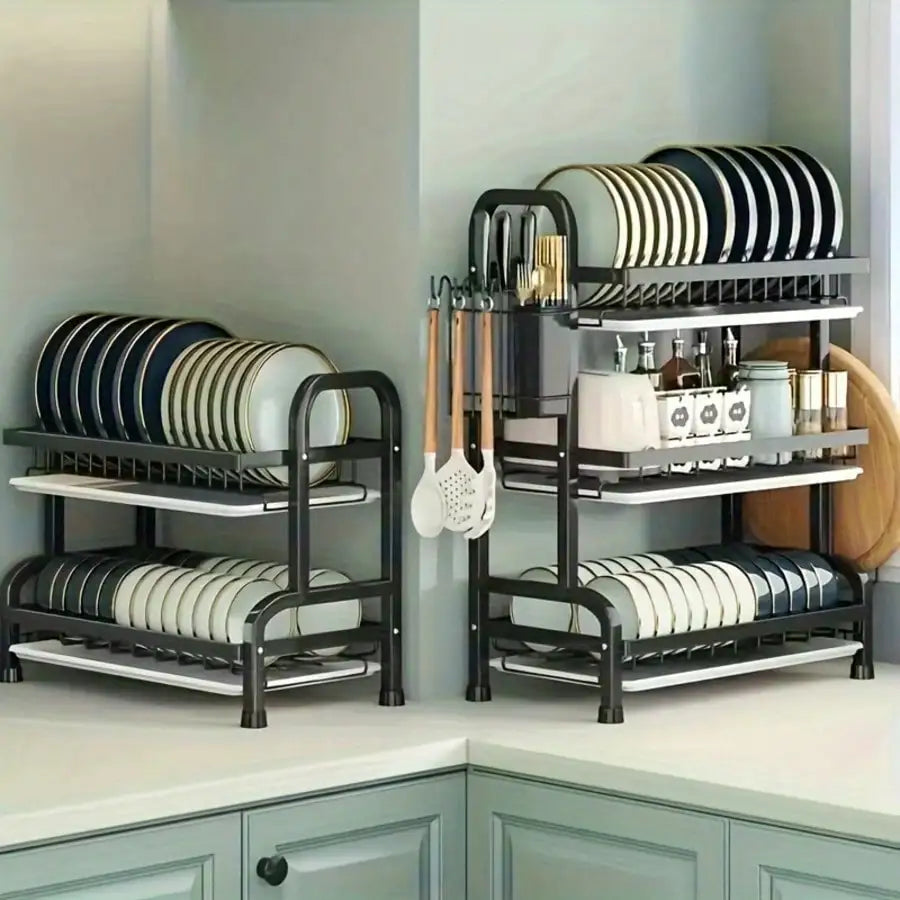 3-Tier Space-Saving Metal Dish Rack And Utensil Organizer
