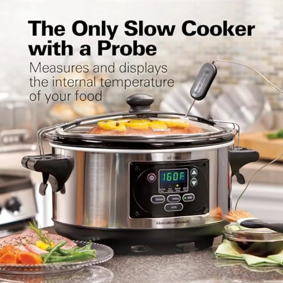 MDNG Portable Digital Programmable Slow Cooker Lid Lock Temperature Probe