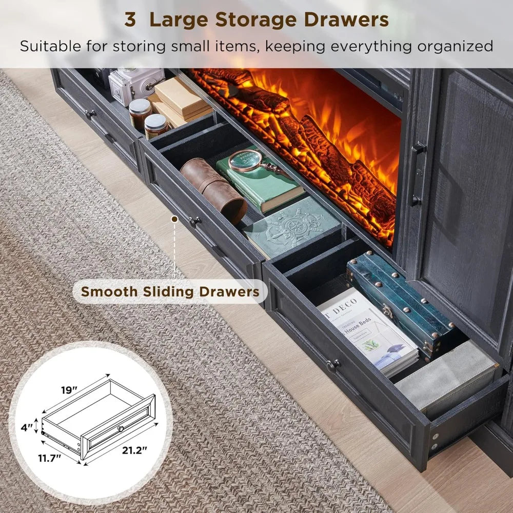 Farmhouse TV Stand With Electric Fireplace Media Console