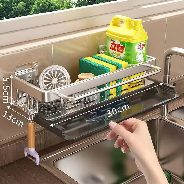 Aluminum No Drill Kitchen Sink Rack Self Draining Shelf