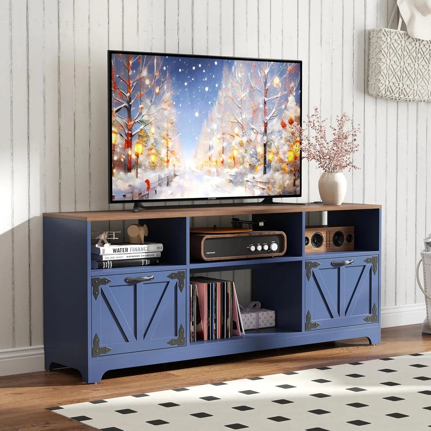 Farmhouse Modern Fireplace TV Stand With Built-In Electric Fireplace