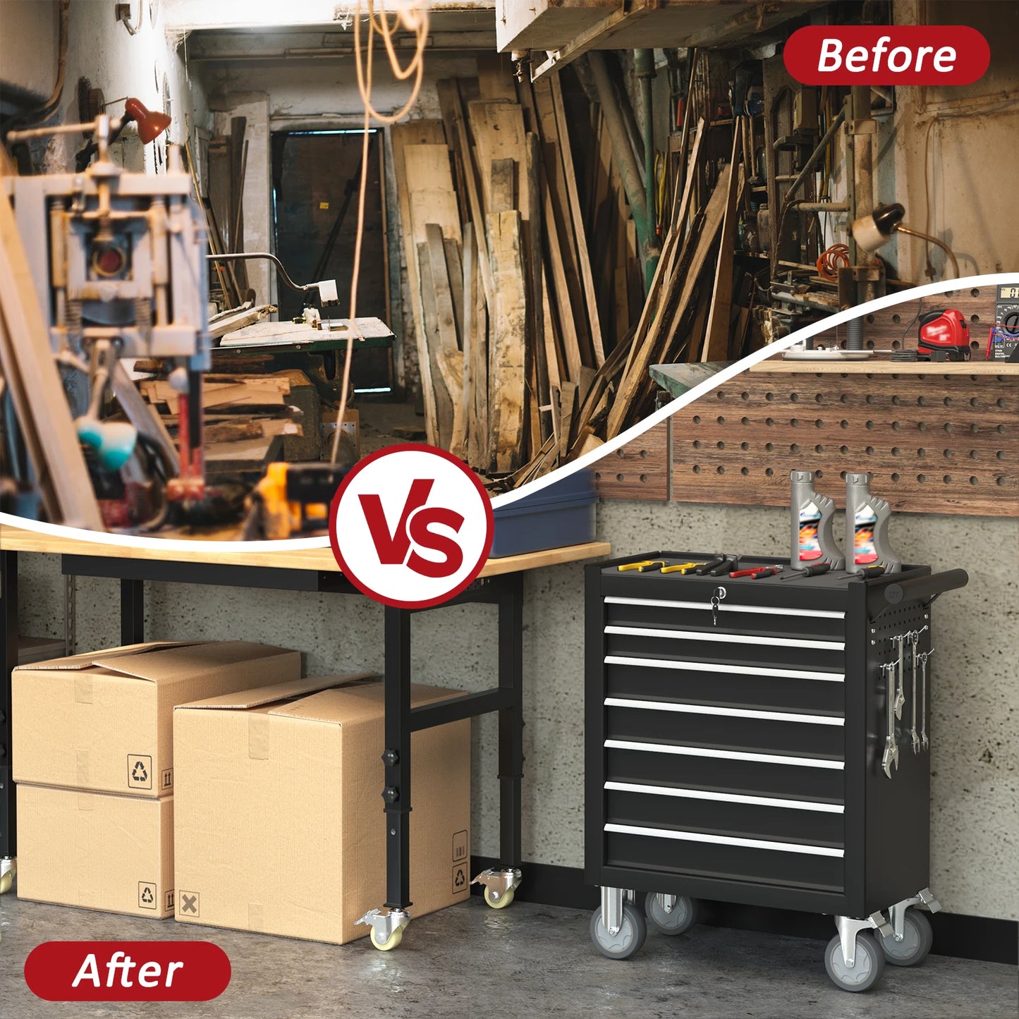 Kieperi 7-Drawer Rolling Tool Chest With Heavy Wheels