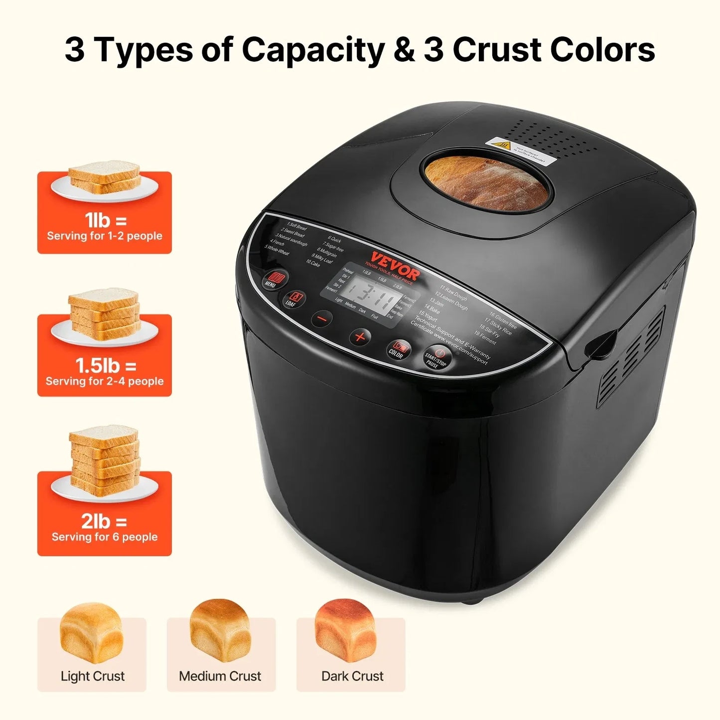 SHICUO 19 In 1 Automatic Bread Maker 650W Programmable