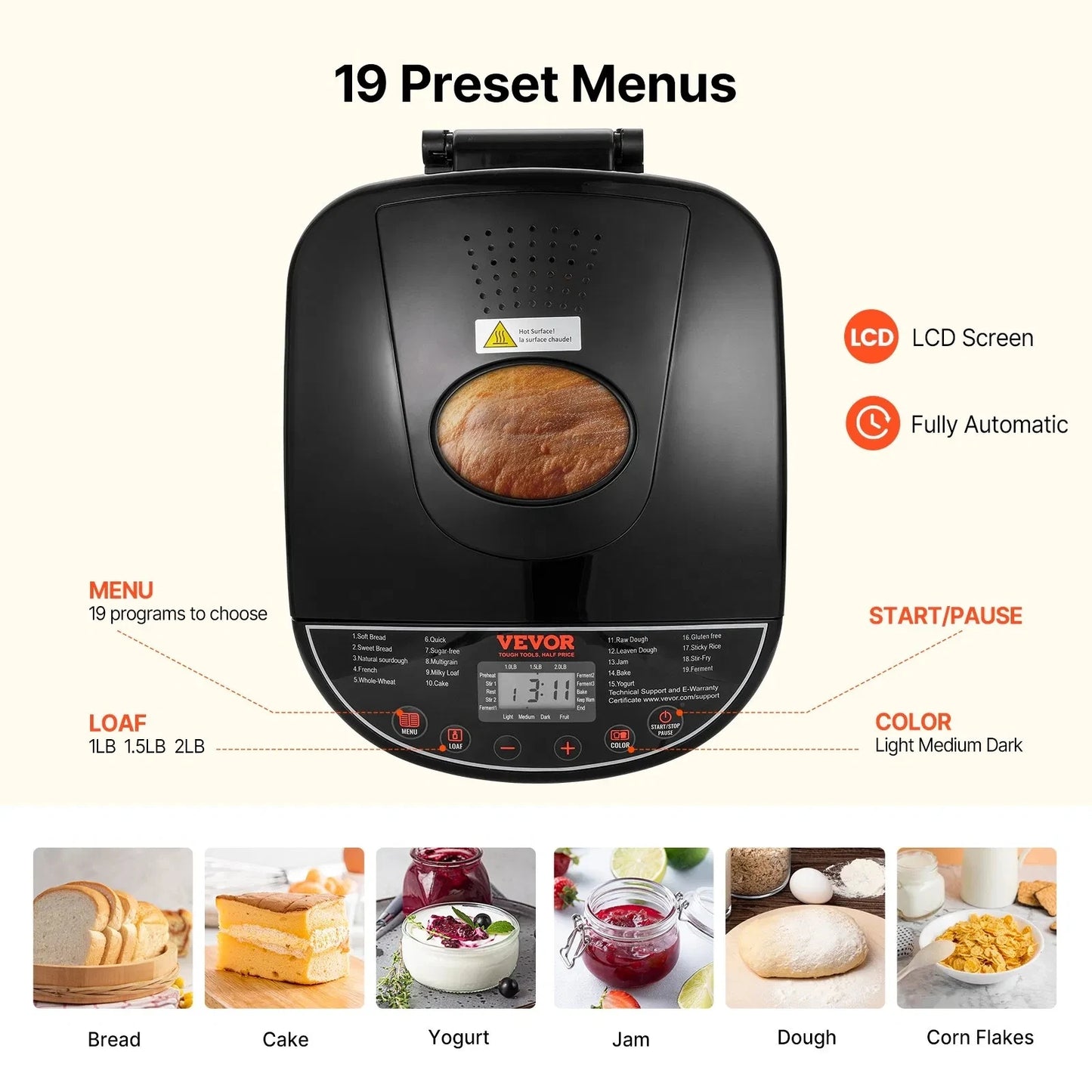 SHICUO 19 In 1 Automatic Bread Maker 650W Programmable