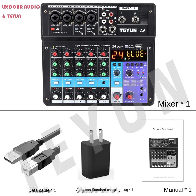 TEYUN 8 Channel DJ Mixer With 24 DSP Effects Bluetooth