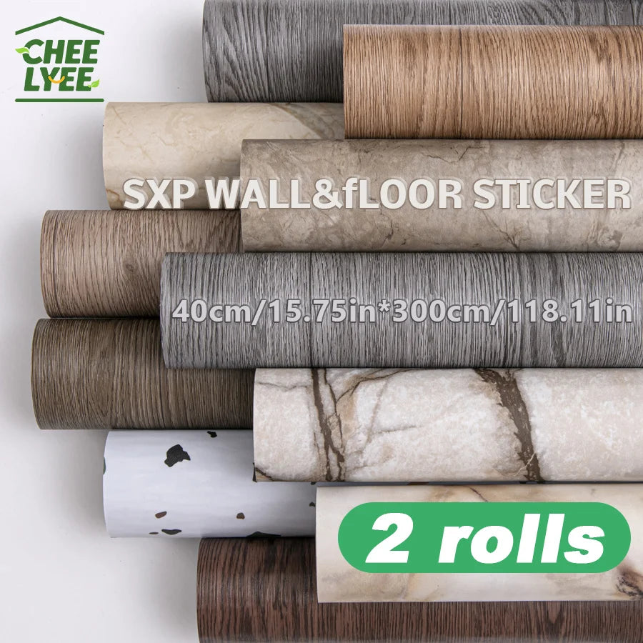 Two Rolls Self Adhesive Wall And Floor Sticker Wood Grain Marble