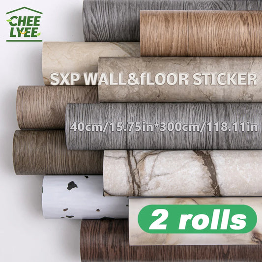 Two Rolls Self Adhesive Wall And Floor Sticker Wood Grain Marble