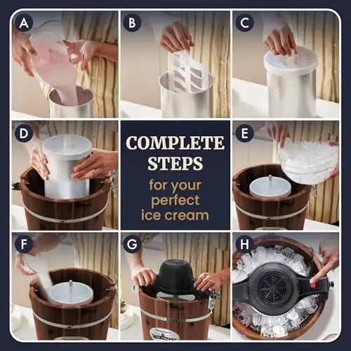 XMSJ Old Fashioned Walnut Wood Ice Cream Maker Bucket Electric