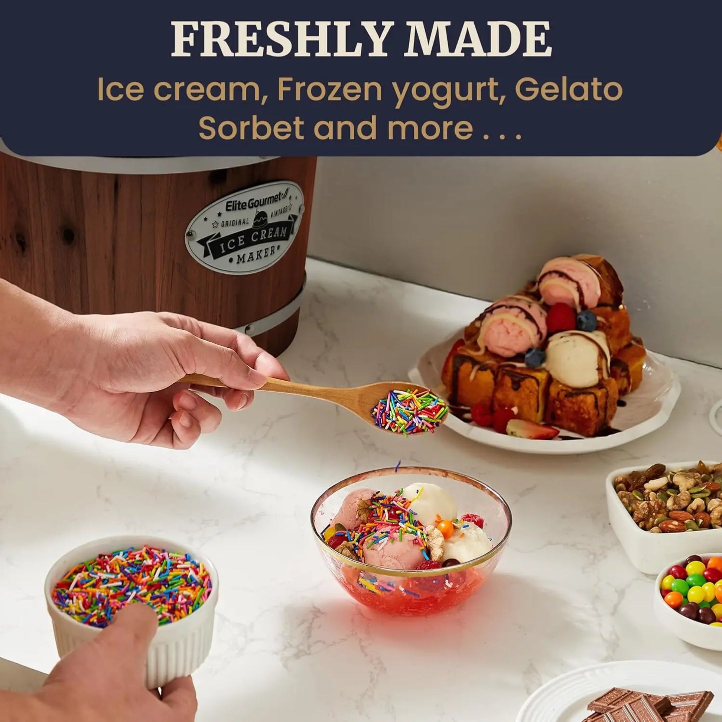 XMSJ Old Fashioned Walnut Wood Ice Cream Maker Bucket Electric