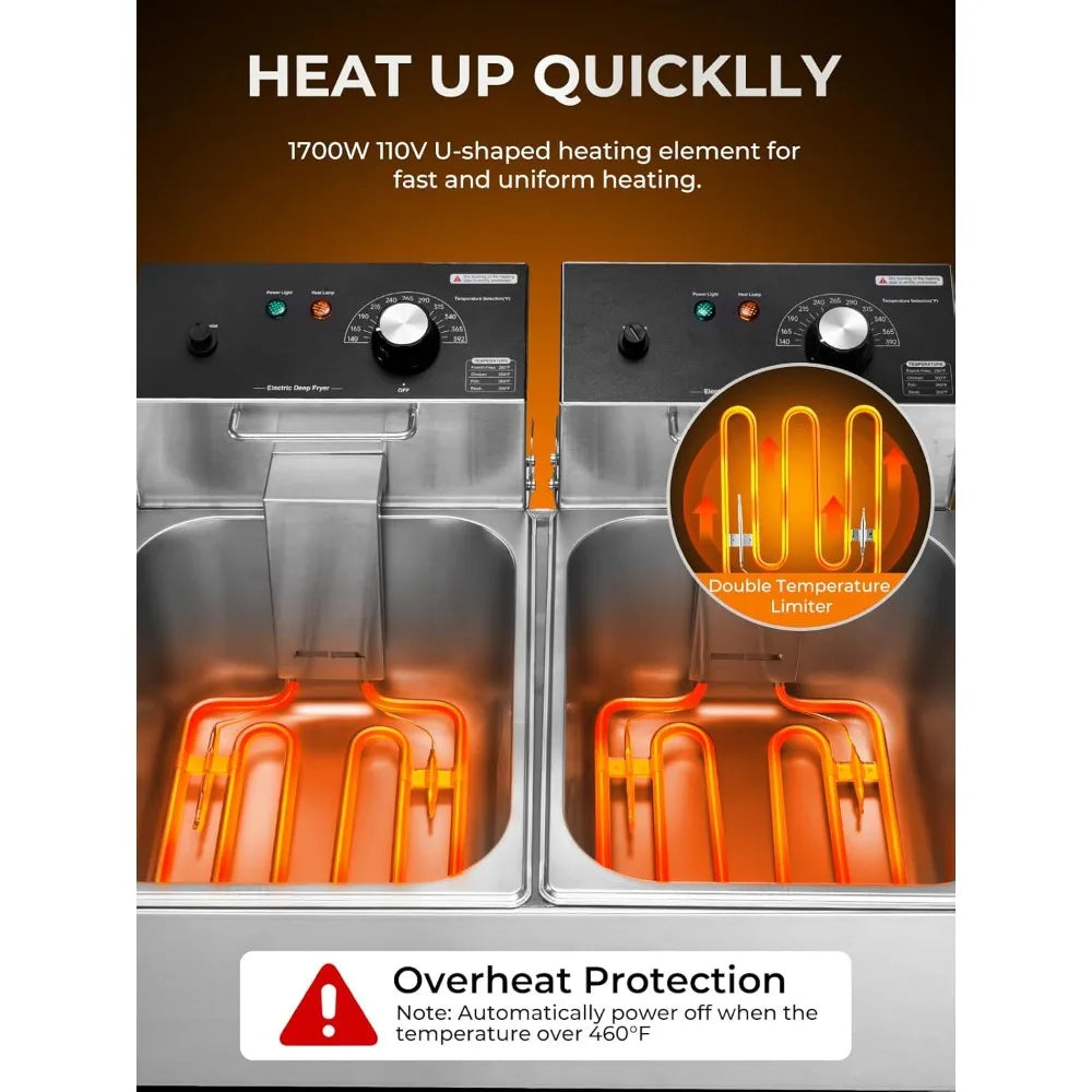 20.7 Qt Dual Tank Deep Fryer 3400W Stainless Steel