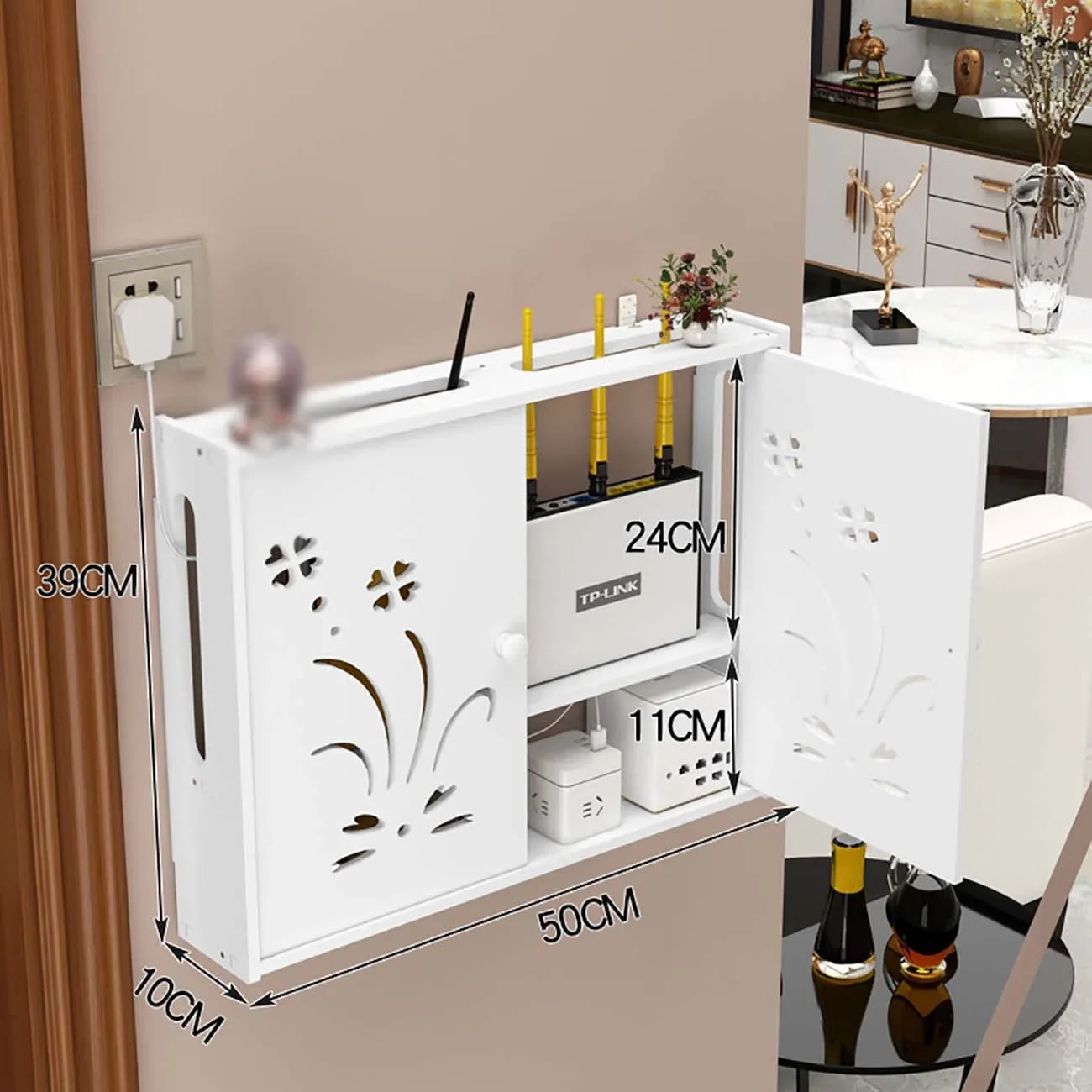 Wall Mounted Router Shelf Storage Box Punch Free Cable Management