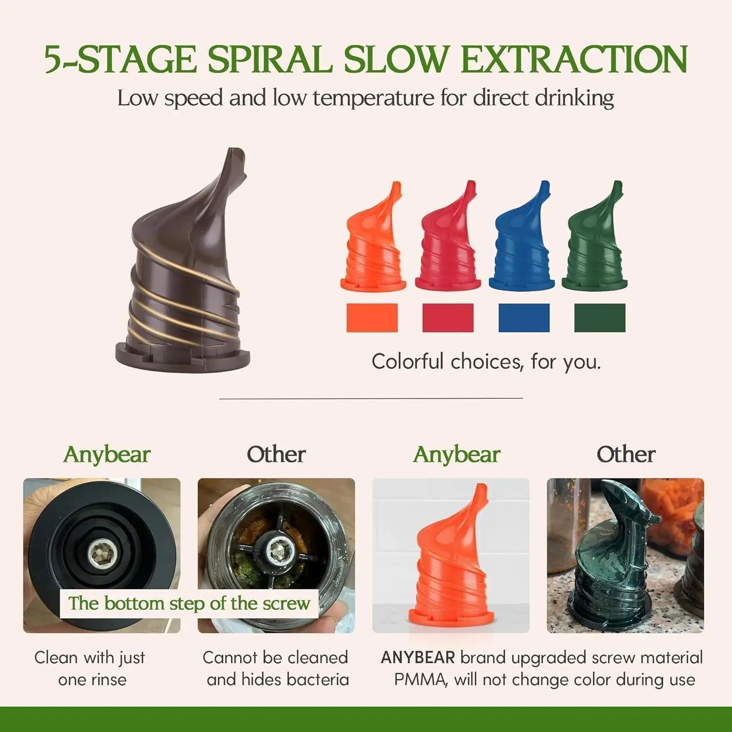 XMSJ Cold PrJuicer 200W Masticating Slow Juicer For Whole Fruits