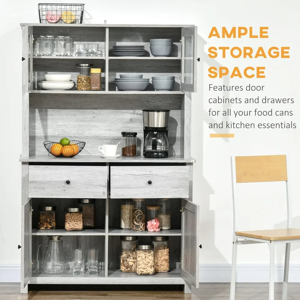 Kitchen Buffet Cabinet With Open Microwave Counter And Drawers