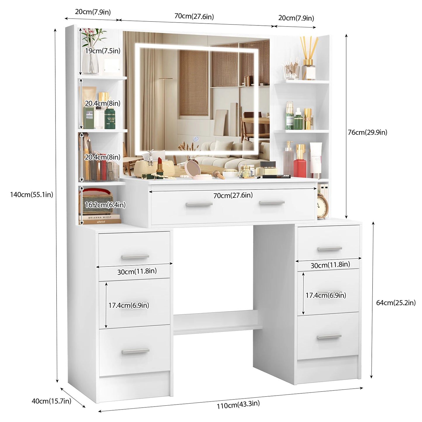 General Use Luxe Natural Wood Vanity With Illuminated Mirror