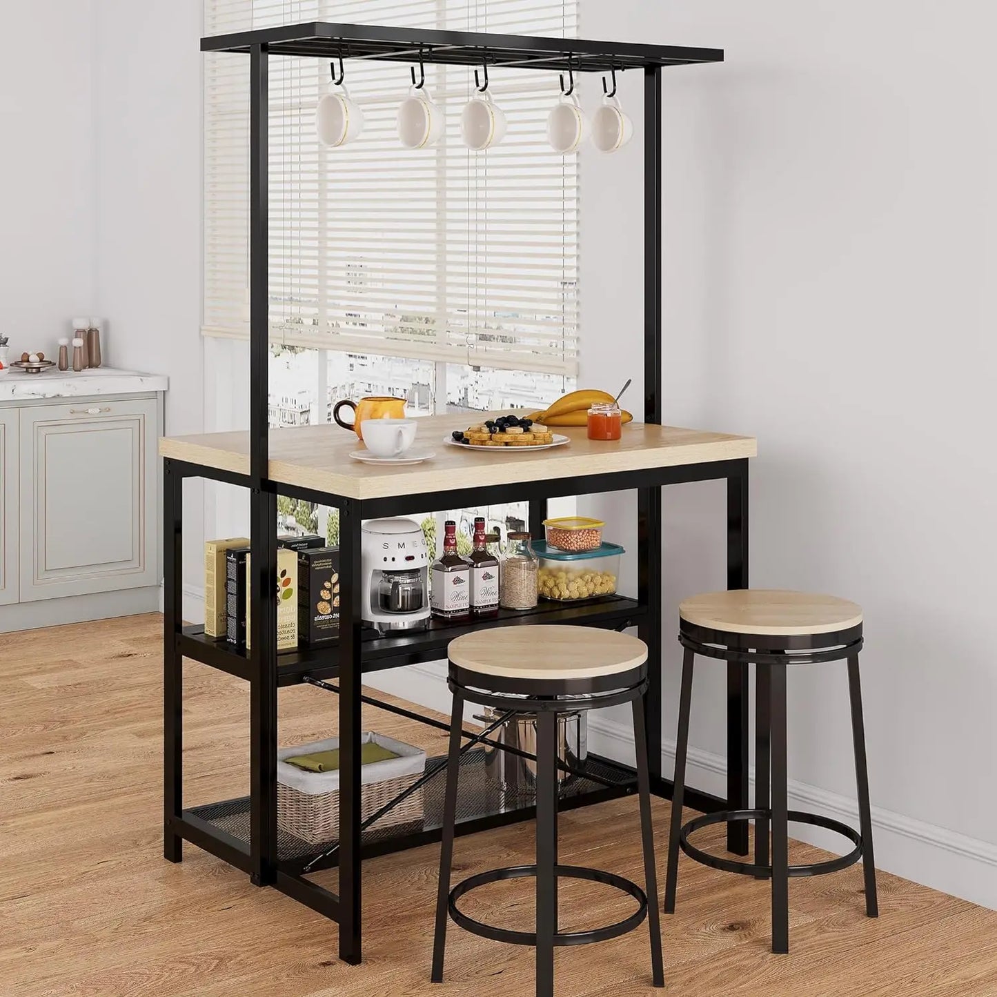 HiMISSH Kitchen Island With Storage And Four Power Outlets