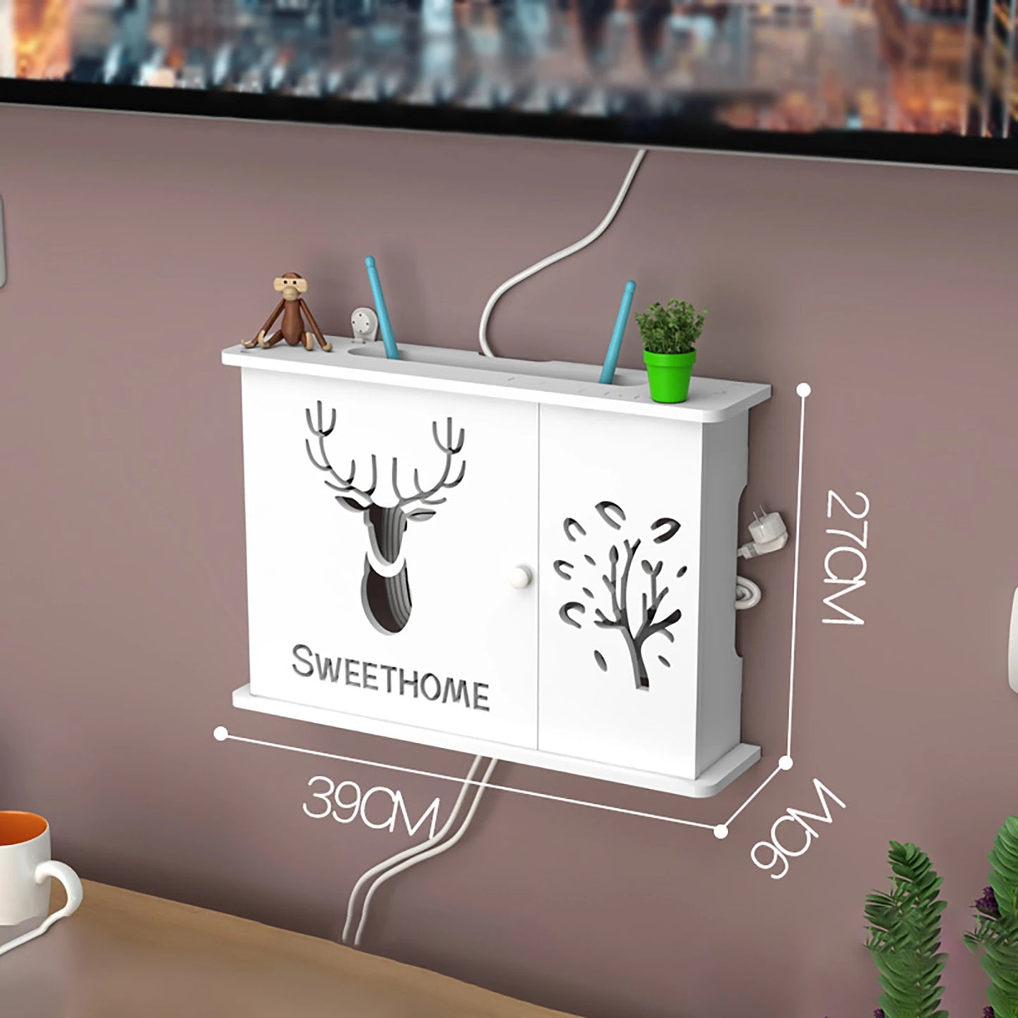 Wall Mounted Router Shelf Storage Box Punch Free Cable Management