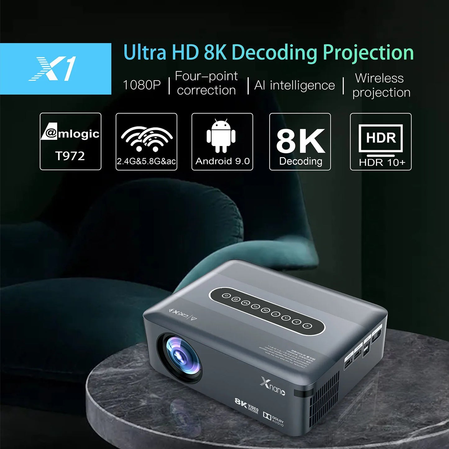 XNANOB Smart Projector 1080p Android Home Theater Experience