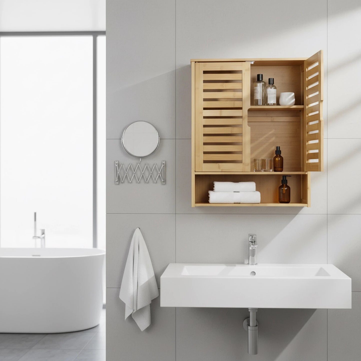 Wisfor Bamboo Over-The-Toilet Wall Cabinet With Adjustable Shelves