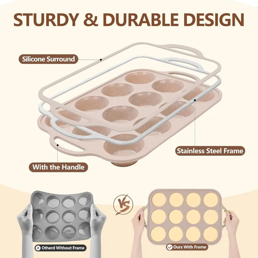 8-Piece Nonstick Bake Pans Set With Silicone Muffin Loaf Pans