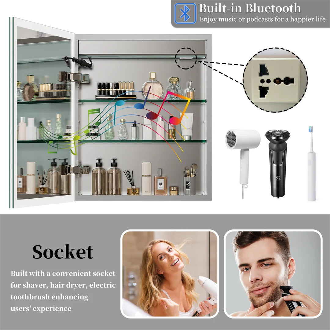 LUVODI Bluetooth Bathroom Mirror Cabinet With LED Lights Defog