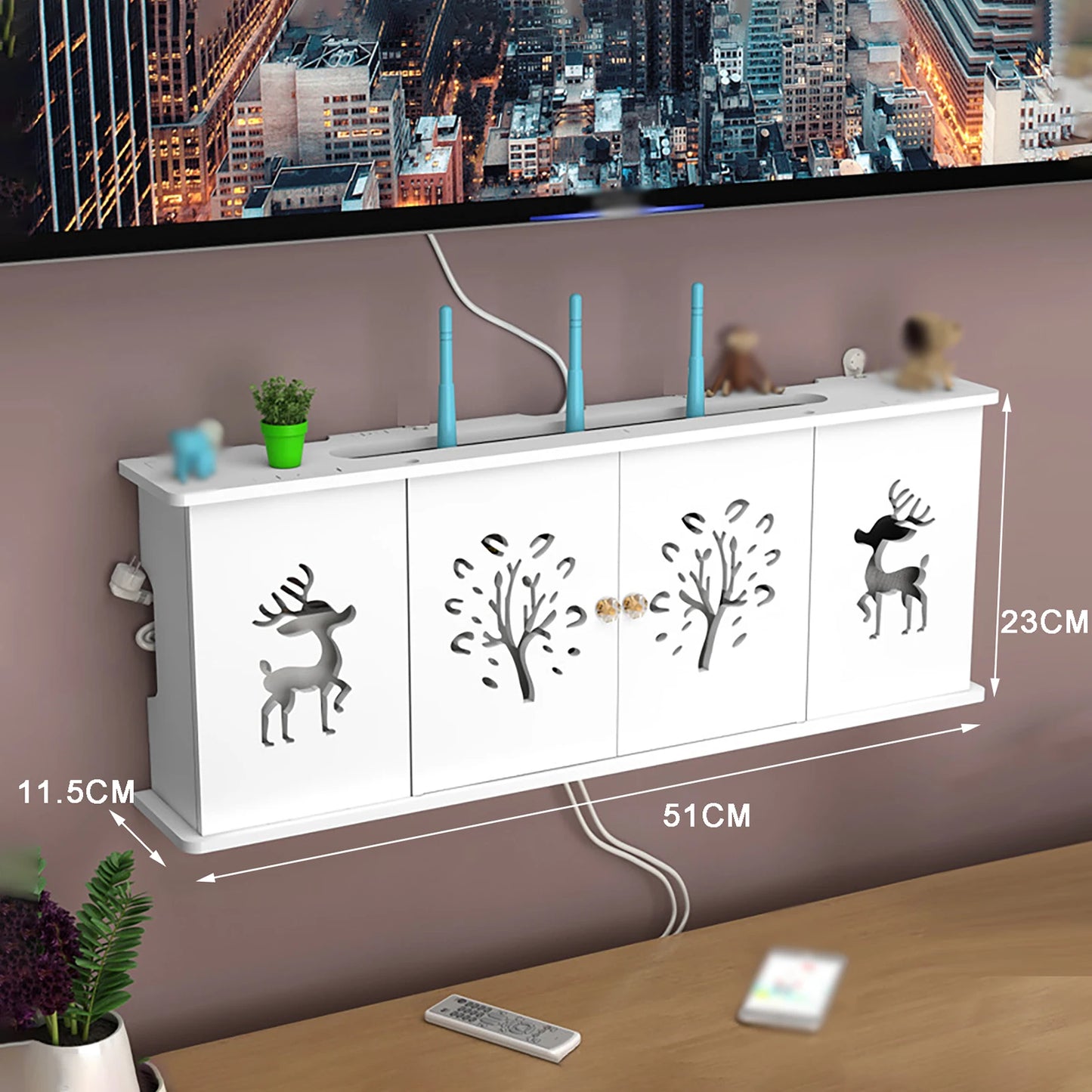 Wall Mounted Router Shelf Storage Box Punch Free Cable Management