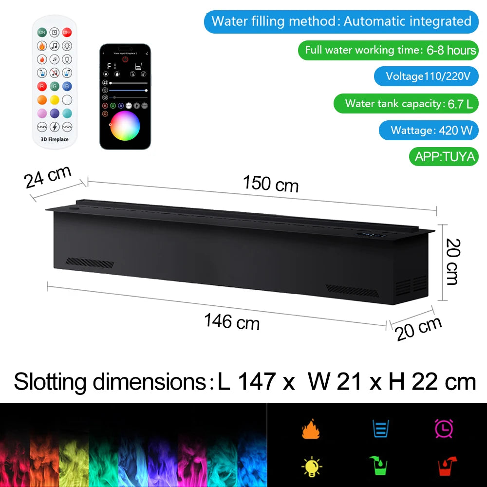 AFLYEVER Water Vapor Atomization Fireplace Humidifier With LED Flame