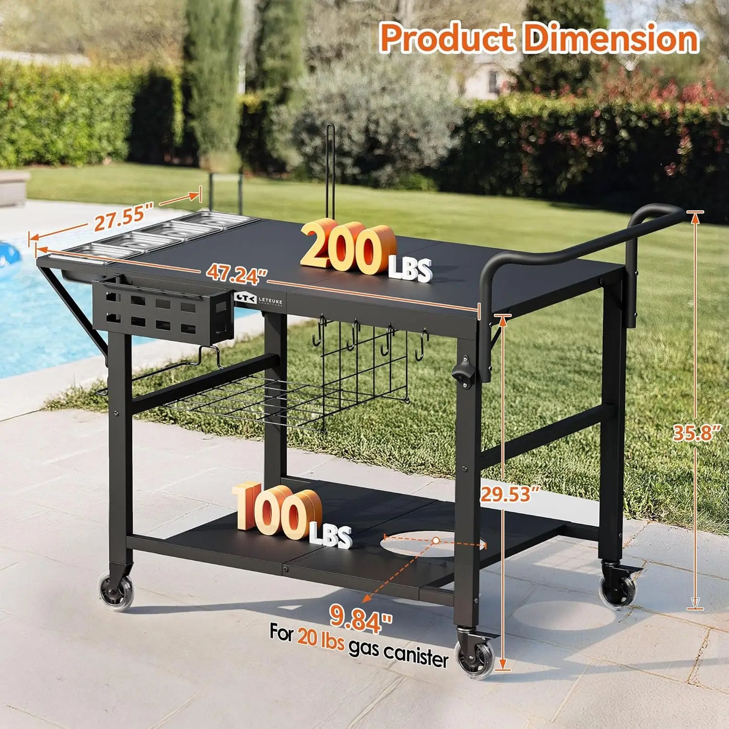 Universal Outdoor Pizza Oven Cart With Wheels And Storage