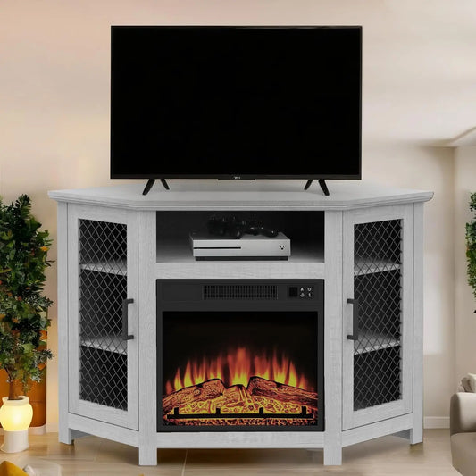 Corner Fireplace TV Stand Farmhouse Entertainment Center With Electric Fireplace