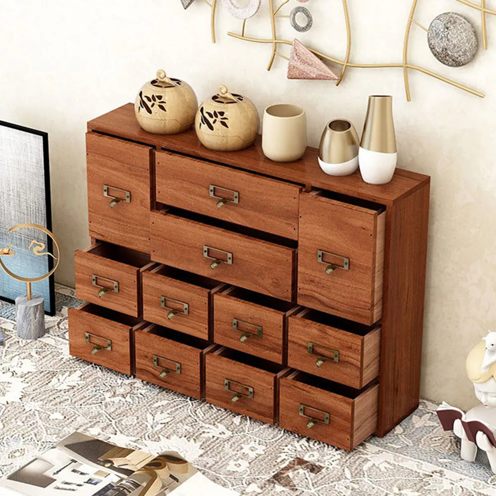 Nonedesk Wooden Apothecary Cabinet Twelve Drawers Tabletop Storage