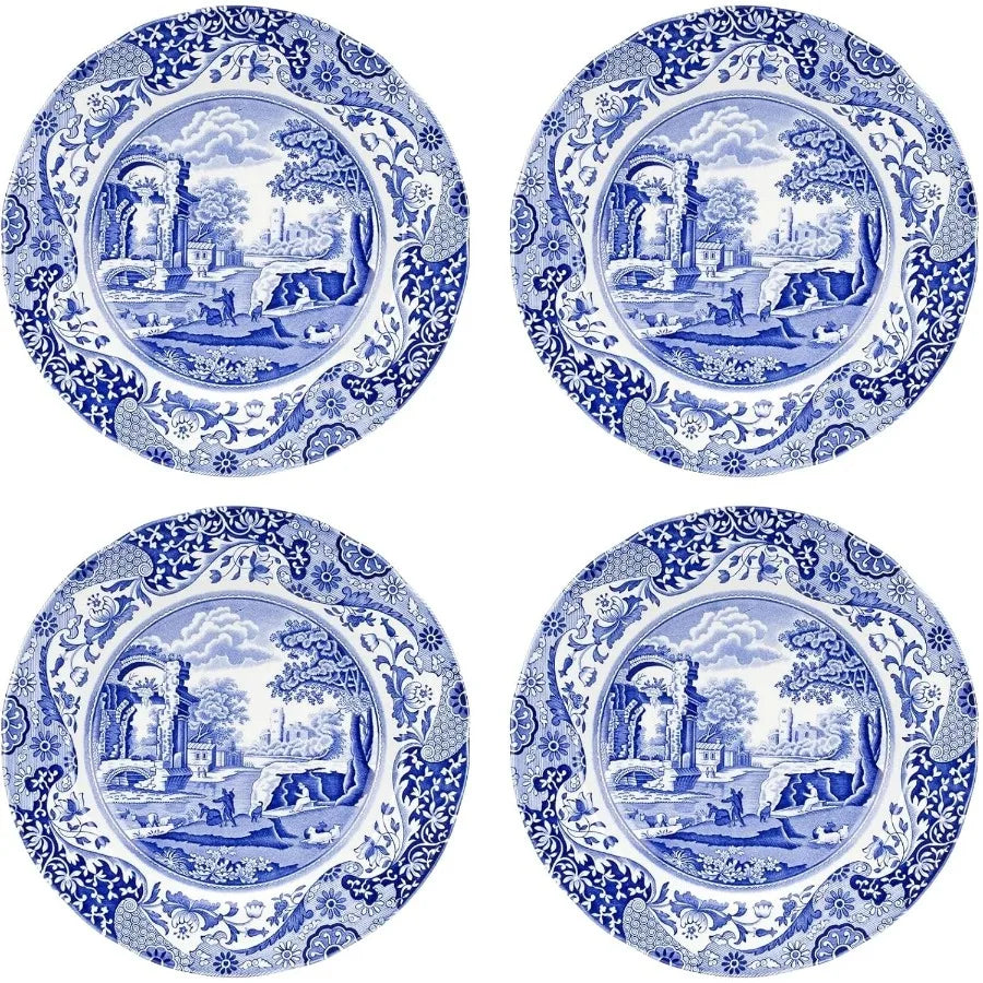 Italian Porcelain Dinner Plates Set of 4 Eastern Inspired Border