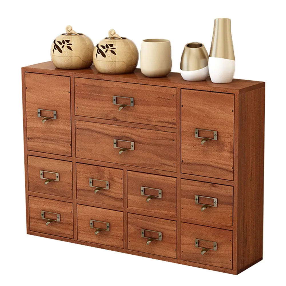 Nonedesk Wooden Apothecary Cabinet Twelve Drawers Tabletop Storage