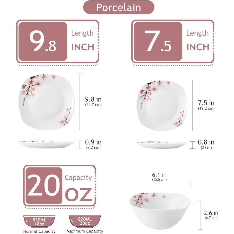 Porcelain Dinnerware Set Floral Pattern Plates and Bowls