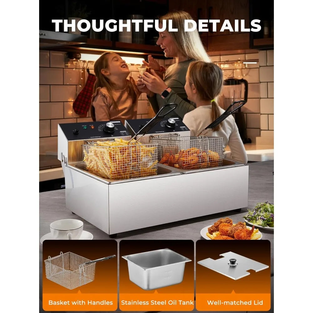 20.7 Qt Dual Tank Deep Fryer 3400W Stainless Steel
