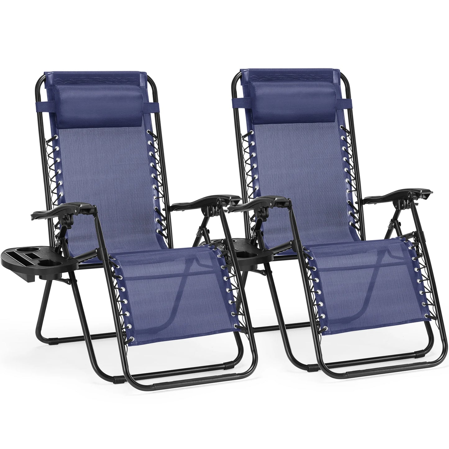JHK Zero Gravity Set Of 2 Portable Recliner Lounge Chairs With Cup Holder Trays