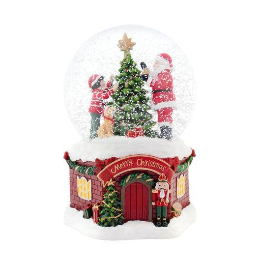 Christmas Snow Globe With Fireplace Base Elderly Scene And Musical
