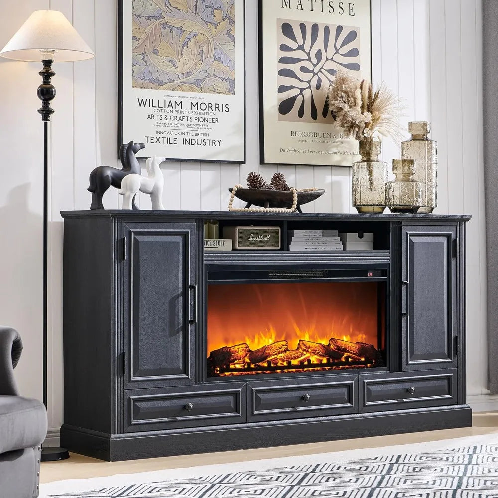 Farmhouse TV Stand With Electric Fireplace Media Console