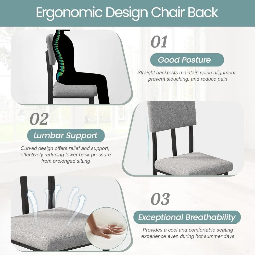 5-Piece Dining Set Faux Marble Table With Linen Upholstered Chairs