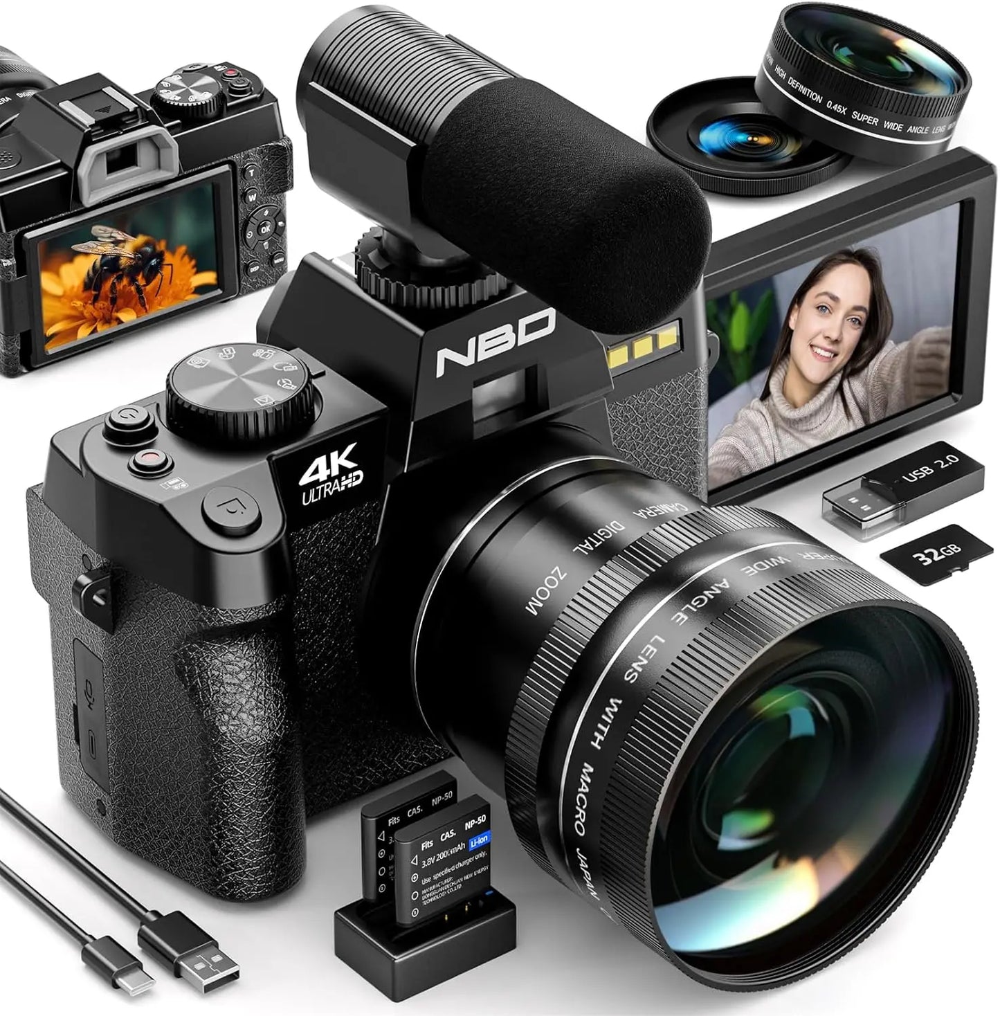 NBD 4K Digital Camera for Photography and Travel Macro Lens