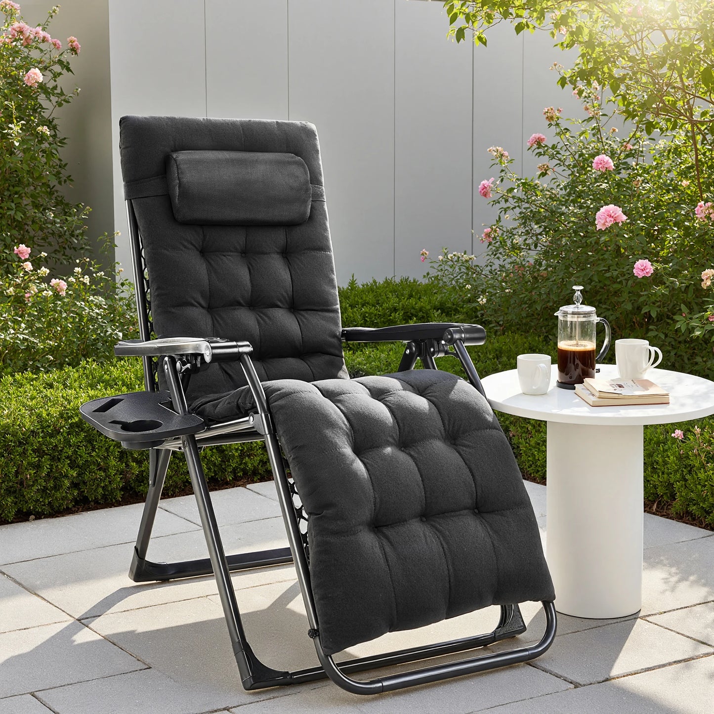 JHK Zero Gravity Set Of 2 Portable Recliner Lounge Chairs With Cup Holder Trays