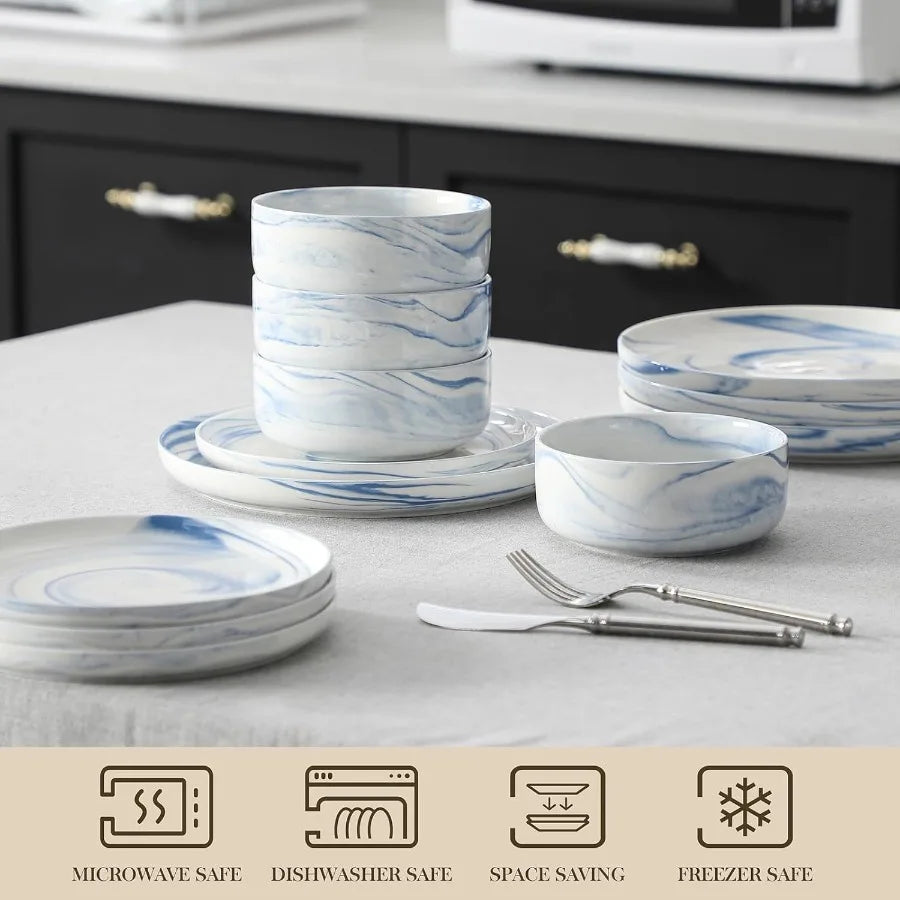 Porcelain Dinnerware Set 12 Pieces Plates And Bowls Chip Resistant Ceramic