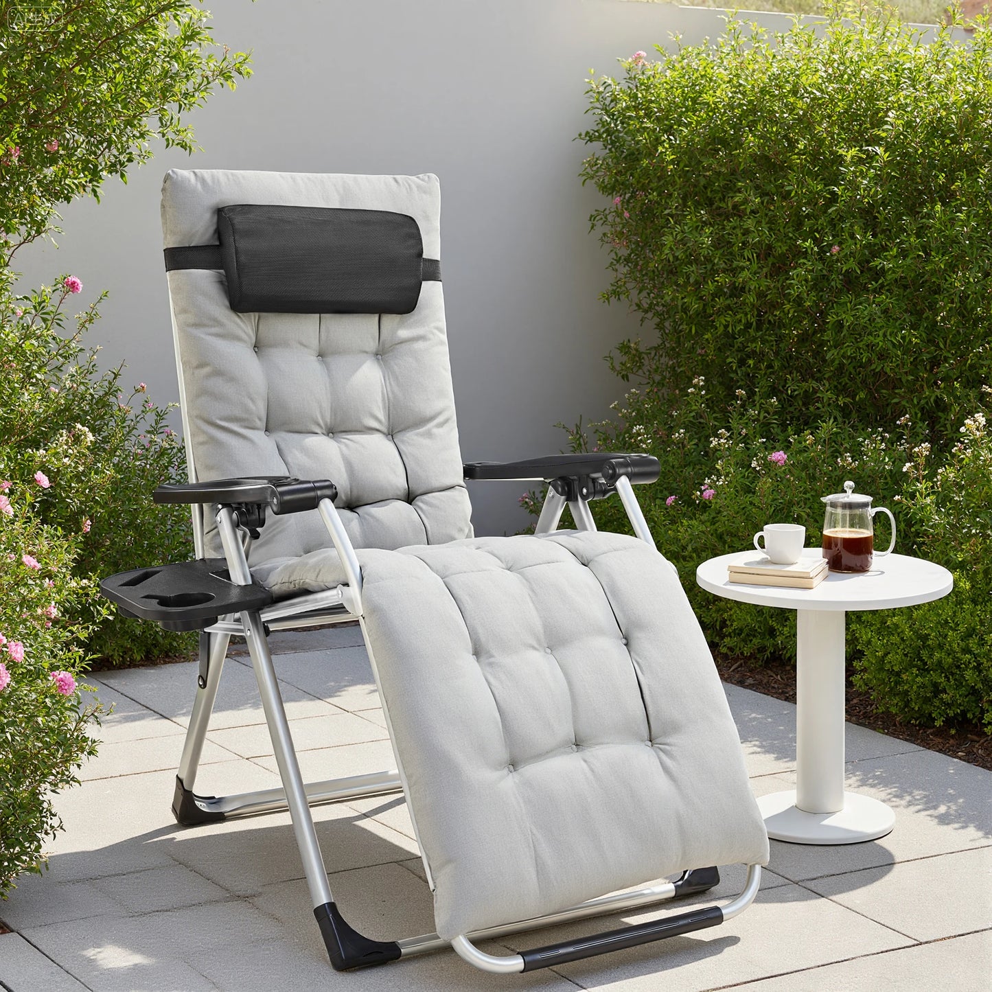 JHK Zero Gravity Set Of 2 Portable Recliner Lounge Chairs With Cup Holder Trays