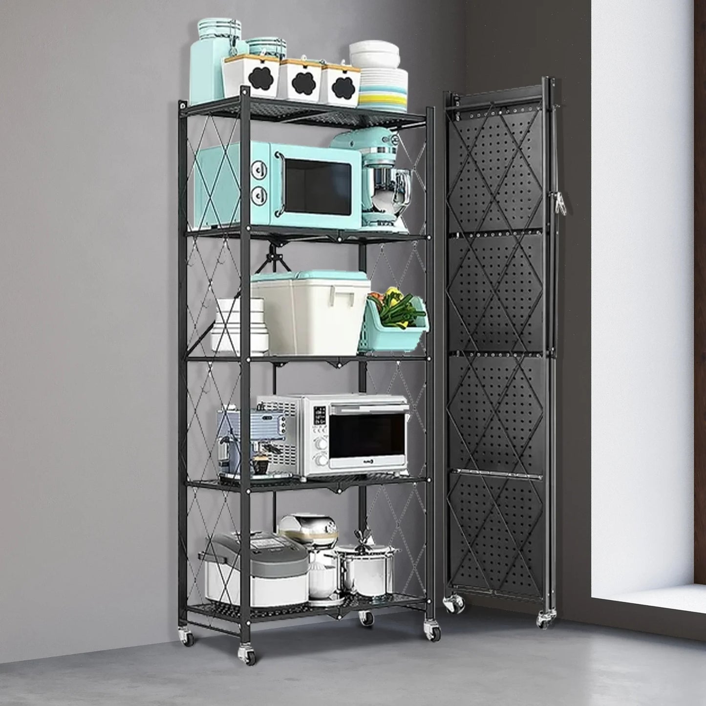 Storage Shelving Unit 5-Tier Heavy Duty Metal Rack With Wheels
