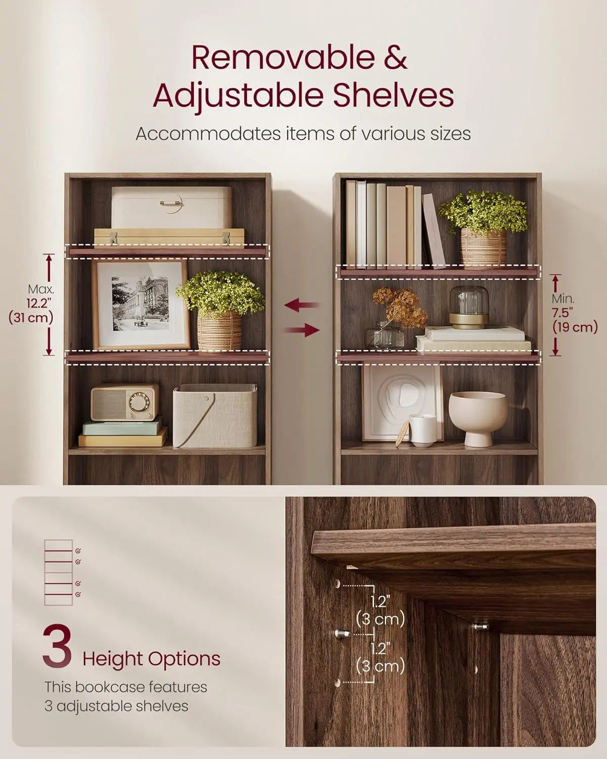 Minimalist 5-Tier Wood Bookcase for Living Room and Home Office