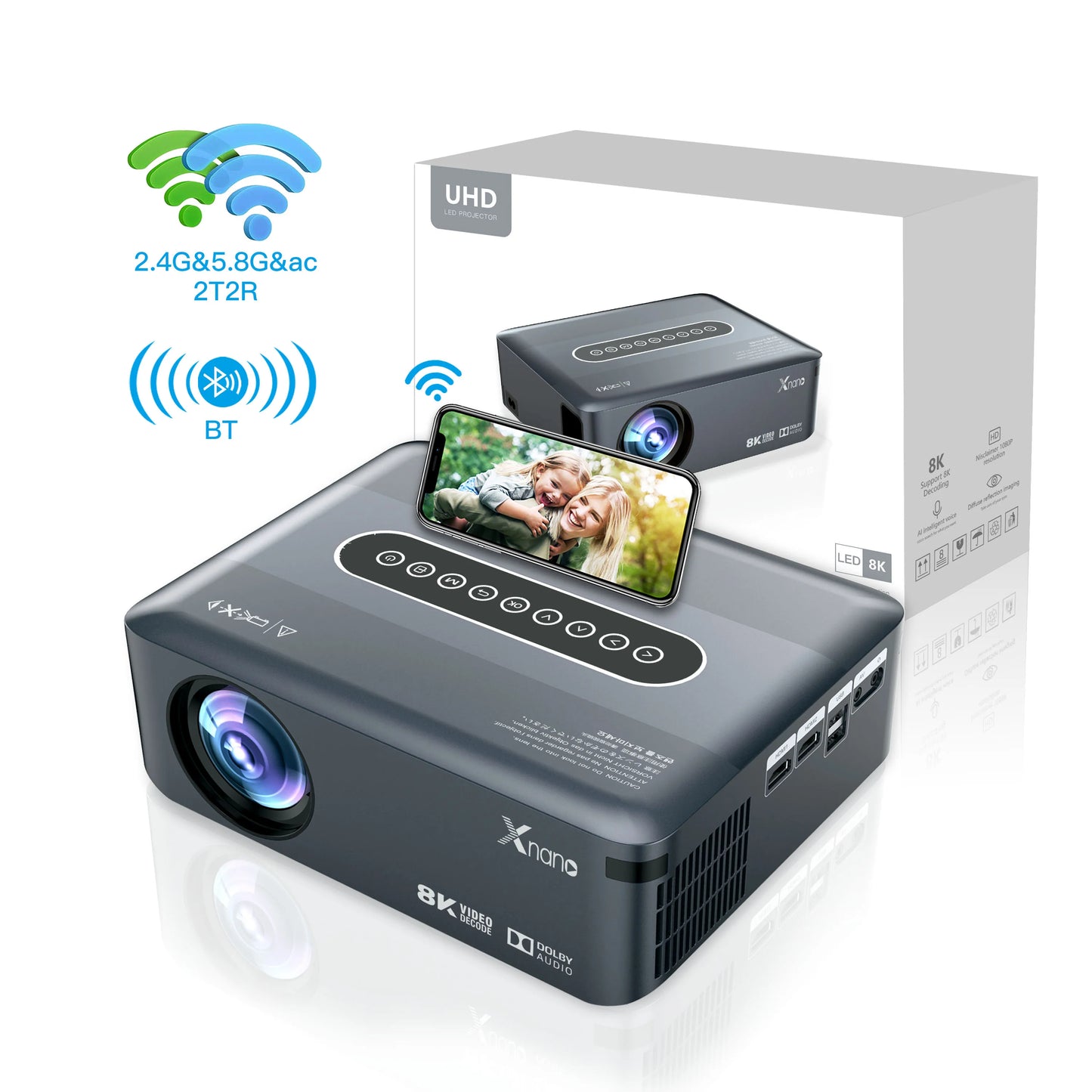 XNANOB Smart Projector 1080p Android Home Theater Experience