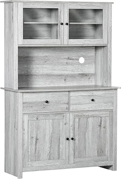 Kitchen Buffet Cabinet With Open Microwave Counter And Drawers