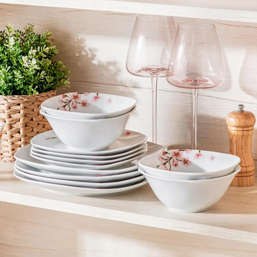 Porcelain Dinnerware Set Floral Pattern Plates and Bowls